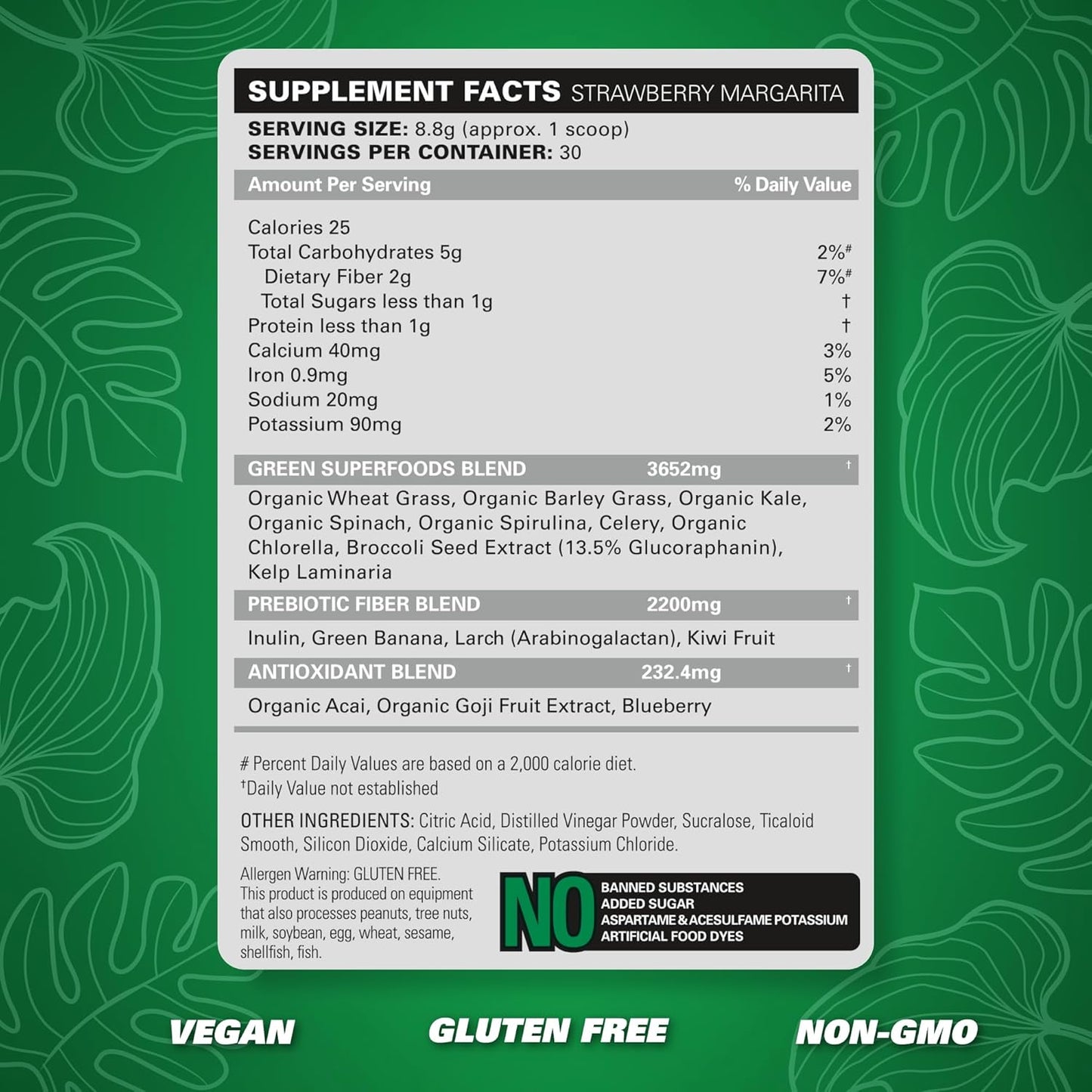 2-Pack of EHP Labs OxyGreens Super Greens Powder - 30 Serves (Strawberry. Margarita)