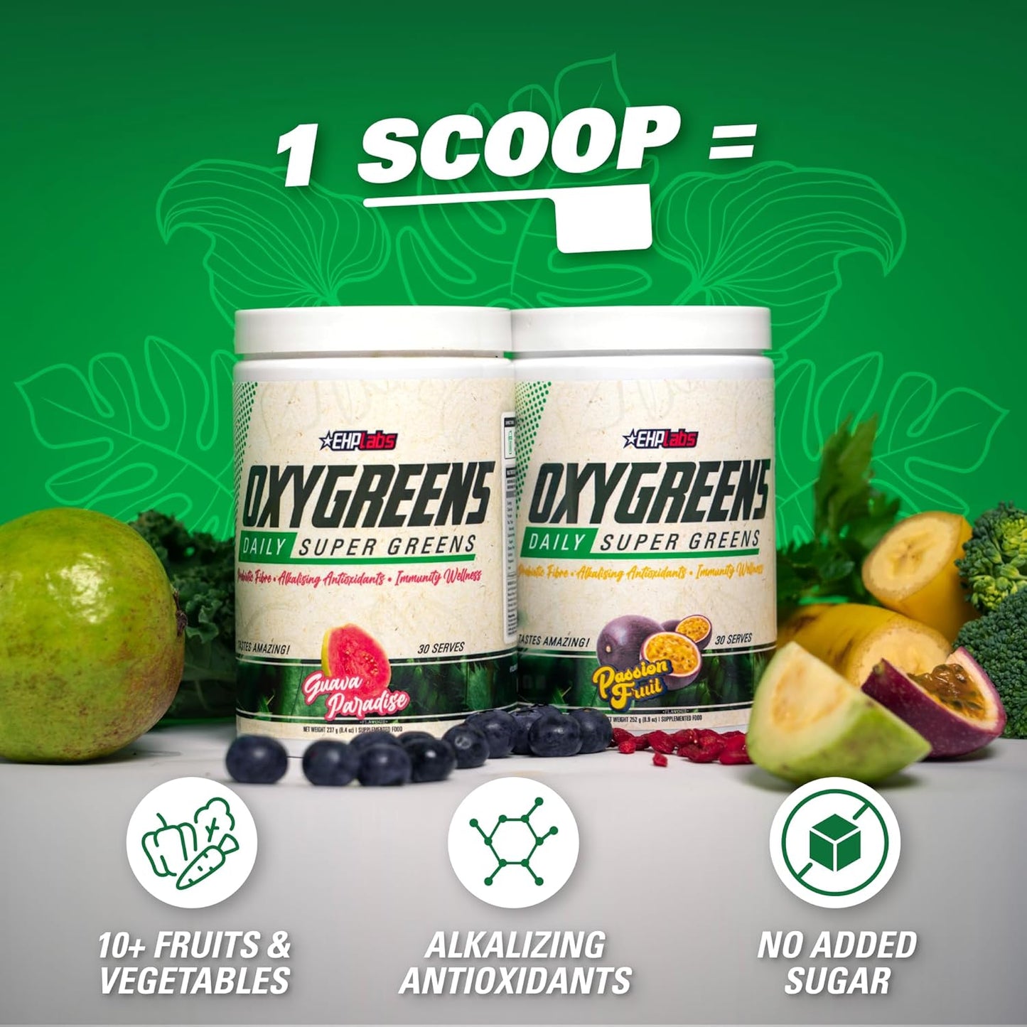 2-Pack of EHP Labs OxyGreens Super Greens Powder - 30 Serves (Strawberry. Margarita)