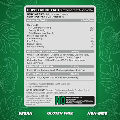 2-Pack of EHP Labs OxyGreens Super Greens Powder - 30 Serves (Strawberry. Margarita)